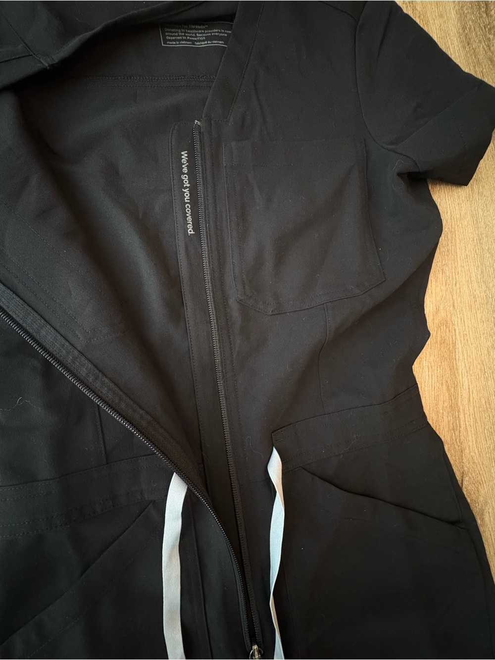 Figs Black Zip-Front Technical Jumpsuit with White Drawstring - Picture 6 of 11